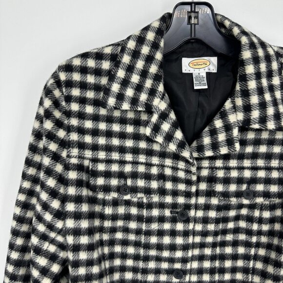 Talbots Buffalo Plaid Wool Jacket 4P‎ Gingham Check Button Down Black White - Picture 4 of 7